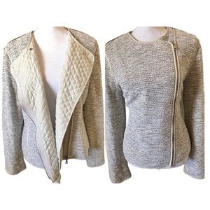 AnnTaylor Black Gray White Tweed moto jacket Size 14